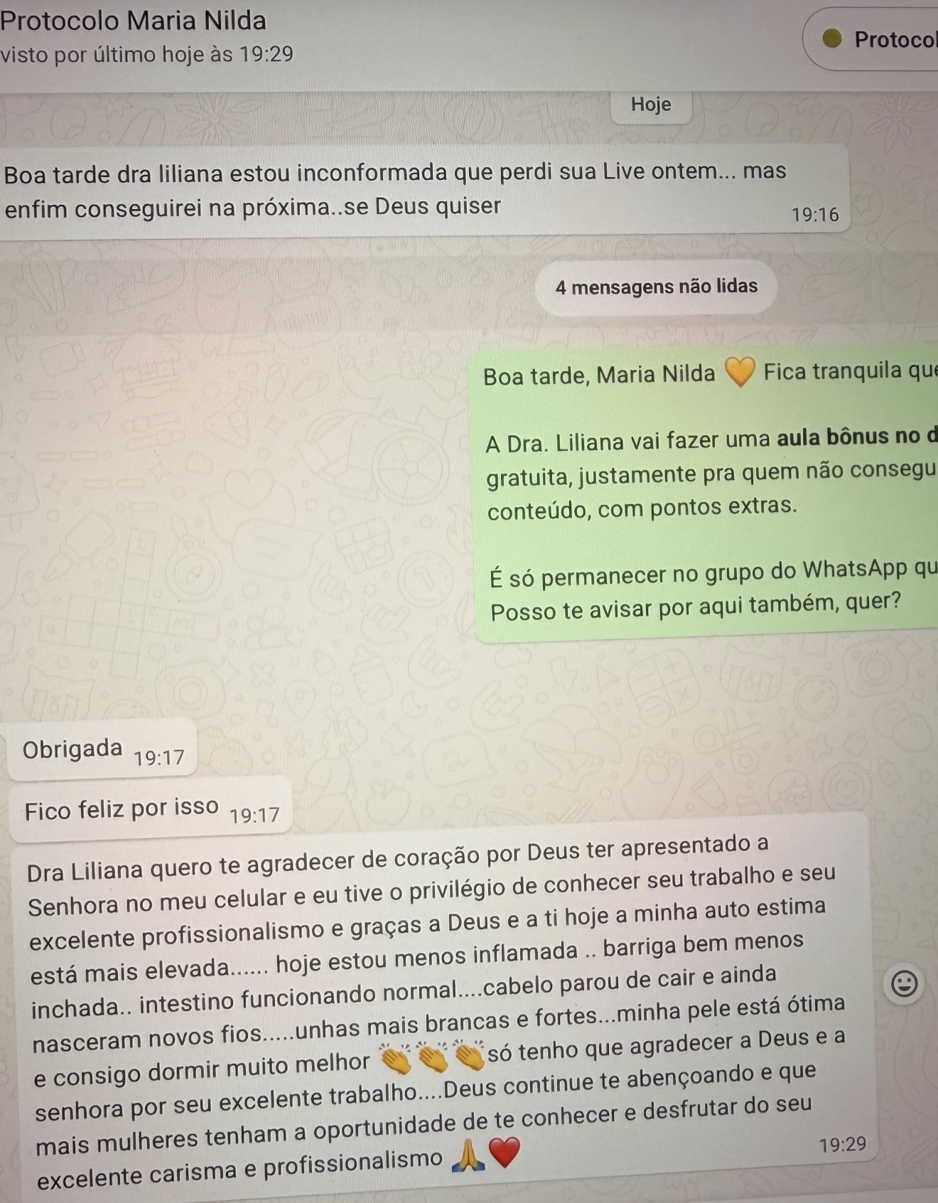 Print da mensagem de Maria Nilda